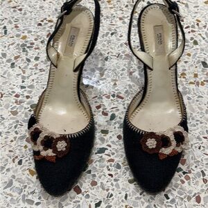 Vintage Prada Black knitted with crochet flowers